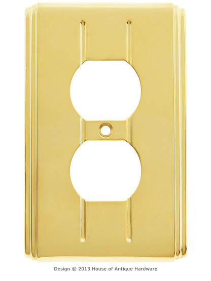 Streamline Duplex Outlet Cover - Single Gang in Unlacquered Brass.